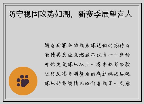 防守稳固攻势如潮，新赛季展望喜人