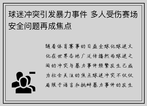球迷冲突引发暴力事件 多人受伤赛场安全问题再成焦点