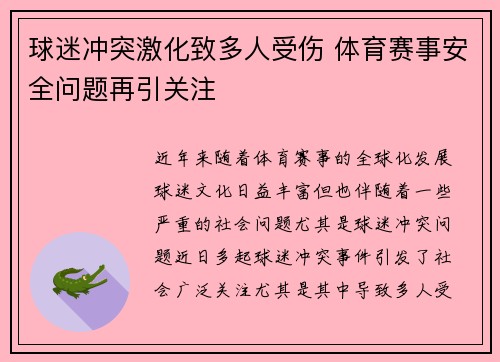 球迷冲突激化致多人受伤 体育赛事安全问题再引关注